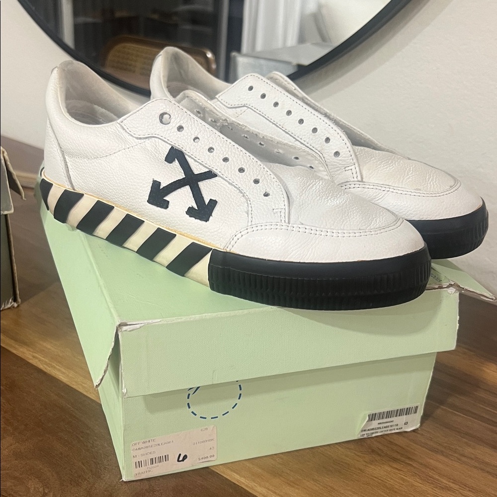 Off-White White and Black Striped Sneakers EU 43